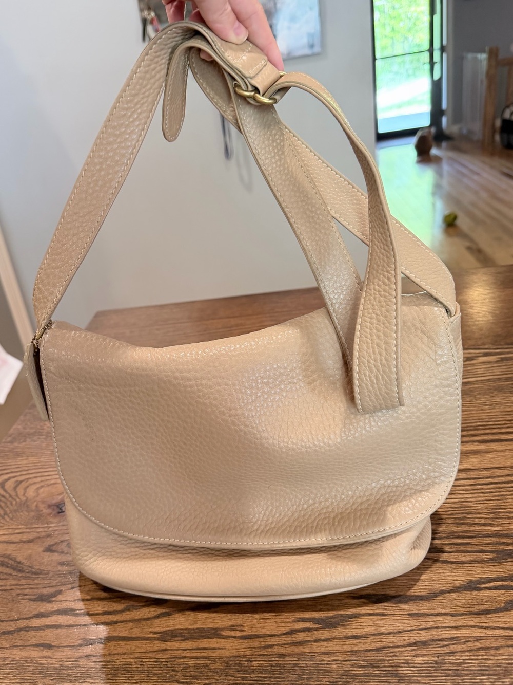 Vintage Coach Beige Sonoma Flap Pebbled Leather Shoulder Bag